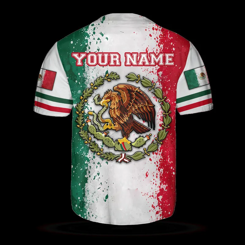 Mexico Half Customize Your Name Baseballtröja 3D-tryckt Herr Casual s hip hop Toppar 220706