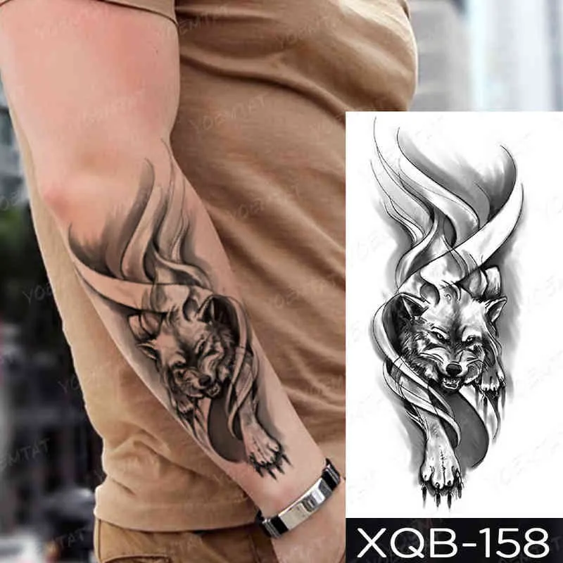 Nxy tatuagem temporária impermeável adesivo lobo tigre lion floresta tatto lua pássaro crânio corpo arte falsificar braço de manga s para as mulheres homens 0330