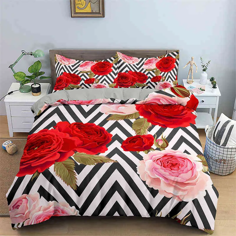 Housse de couette à fleurs romantiques, ensemble de literie à fleurs roses, couette moderne imprimée en 3d pour filles et femmes, décor de mariage, de saint-valentin