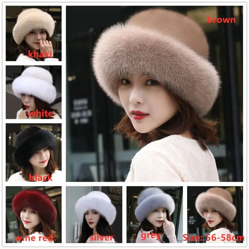 Beanie Skull Caps Winter Women's Faux Fur Hat Lady Warm Cap med Brim Earmuffs207Z