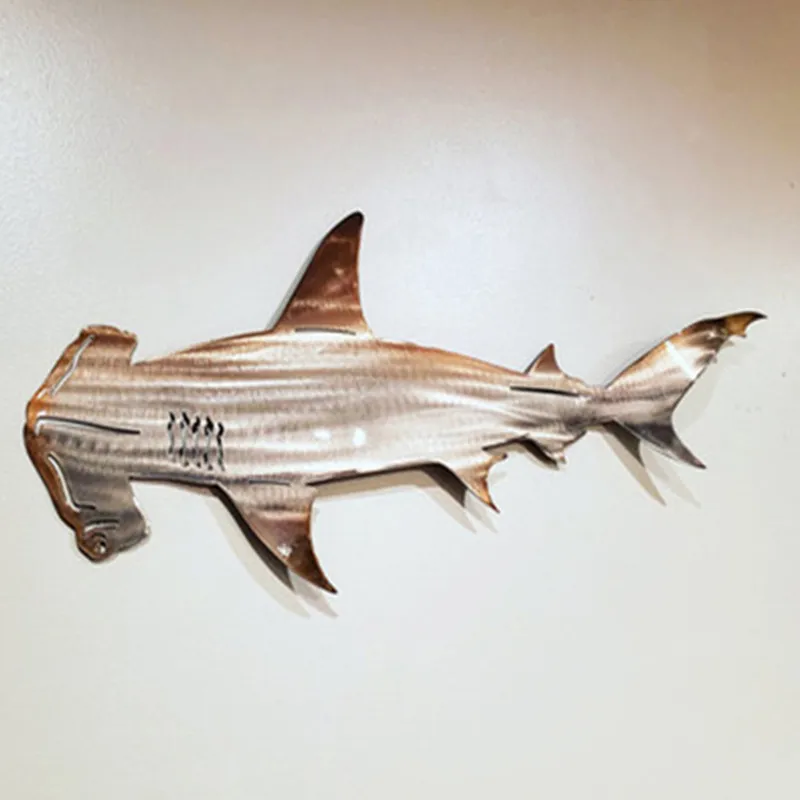 Decoração de arte de parede de metal de tubarão ao ar livre pendurar ornamento em casa pátio náutico de peixe pátio pingente 220804