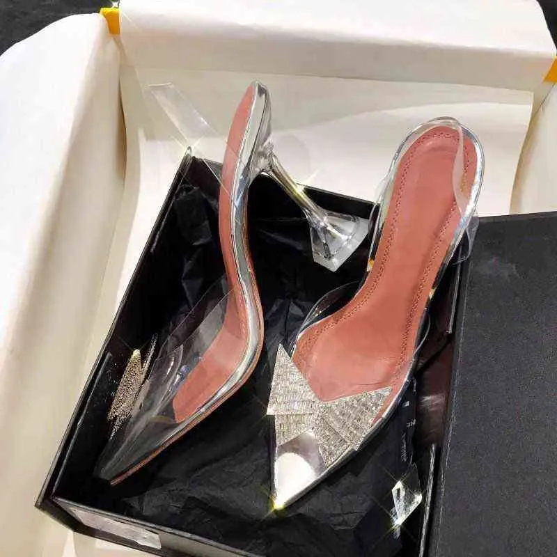 2022 Marka Kadınlar Pompalar Lüks Kristal Slingback Yüksek Topuklu Bayanlar Yaz Ayakkabıları Pompalar Kadın Topuklu Parti Düğün Ayakkabıları G220520