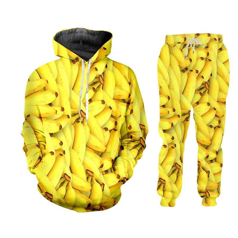 CJWI Casual 3D DIY Fruit Watermelon Banana Orange Ananas Sweatshirt Pants Set Hoodie Jacket Pullover Custom Tracksuit 220714