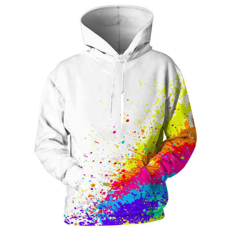 Nya 3D -hoodie -män och kvinnor målar fläckar 3D Tryckt långärmad hatttröjor Street Pullover Tops L220704