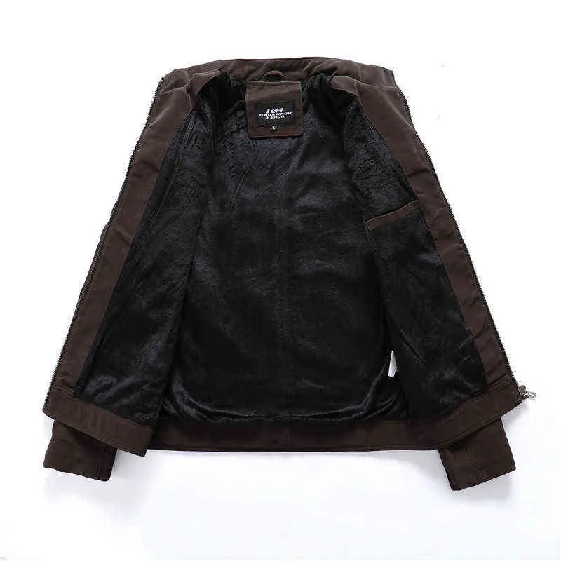 New Motorcycle Washed Retro Velour Leather Jacket Winter Men Stand Collar Color Top s Plus Size L220801