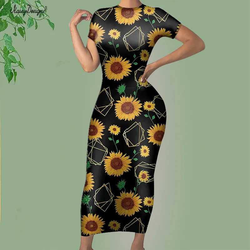 Noisydesigns amarelo margarida padrão floral vestido de verão para mulheres vintage vestidos longos moda sexy vestido feminino robe 220627