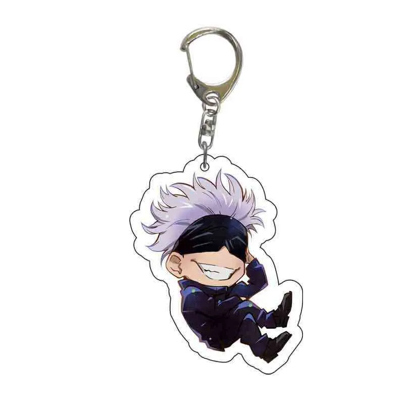 20 pçs / lote anime jujutsu kaisen acrílico chaveiros fofo gojo satoru yuji itadori fushiguro megumi pingente keyring atacado aa220318