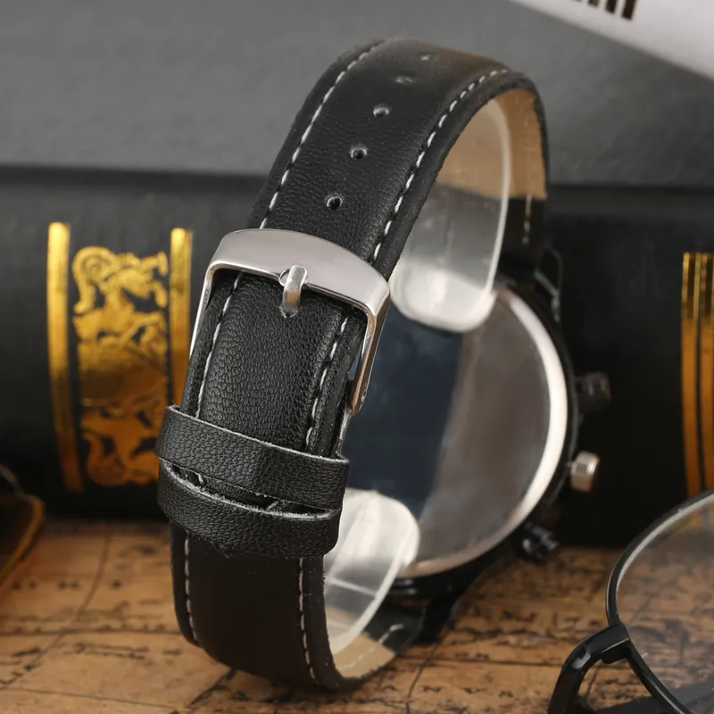 set Men Watch Present Box Armband Rals Quartz Titta på läderband Stift Buckle Mane Elastic Armband Praktiskt Present 220531