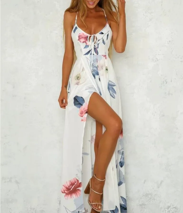 Summer Women Dress Vestidos Casual Backless Clothing Robe Femme Elegant Chic Beach Spaghetti Strap Böhmen Midi Dresses 220629