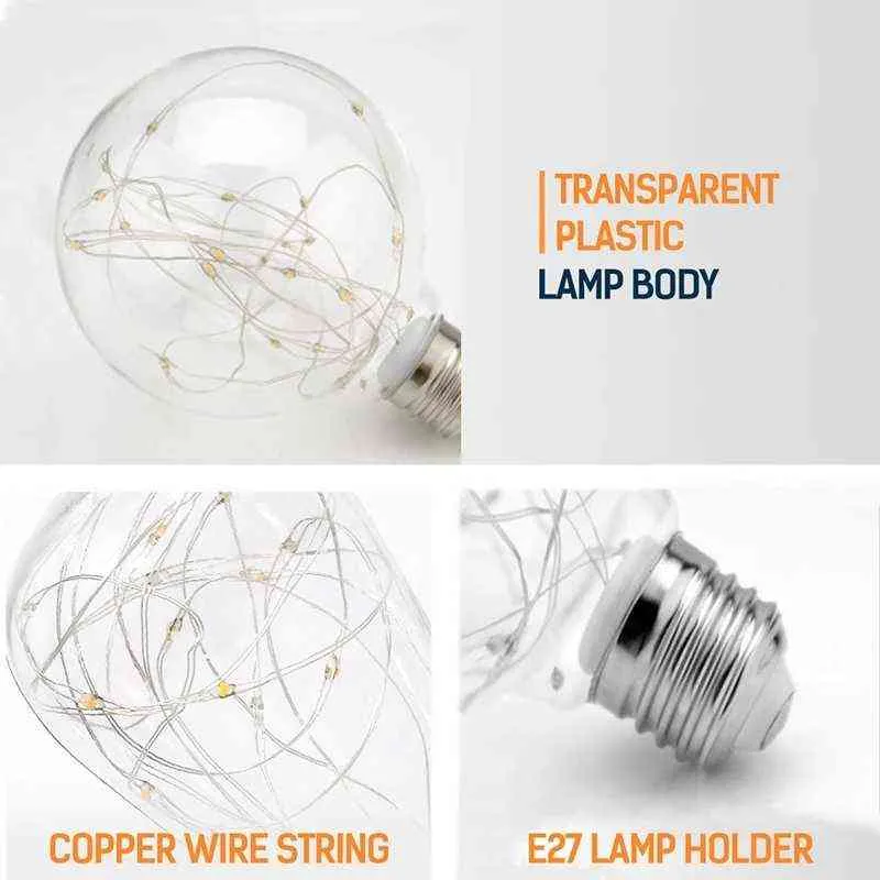 E27 LED Edison String Light Bulb AC85-265V Retro Edison LED Filo di rame Lampadina A60 A80 G80 Home Decor Holiday Night Light Lamp H220428