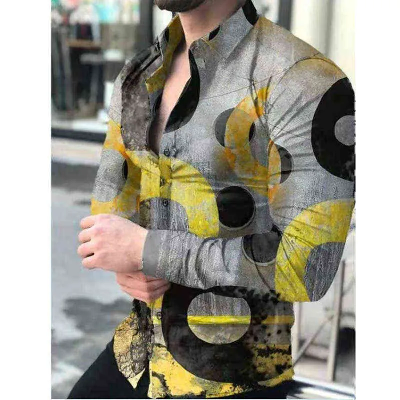 2022 primavera nuova camicia da uomo hawaiana casual vintage vestiti stampati slim manica lunga colletto rovesciato camicie con bottoni marca M-4XL L220704