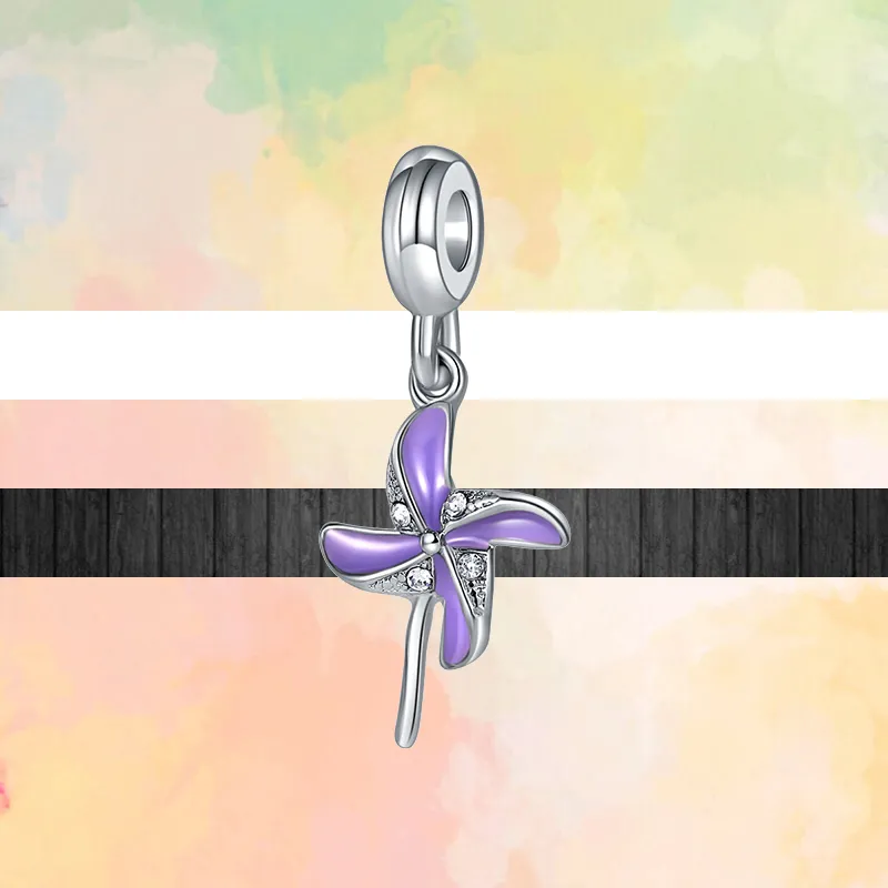 925 Sterling Silver Dangle Charm New Cute Purple Series Mom Sister Butterfly Dog Unicorn Bead Bead Fit Pandora Charms 팔찌 DIY 보석 액세서리