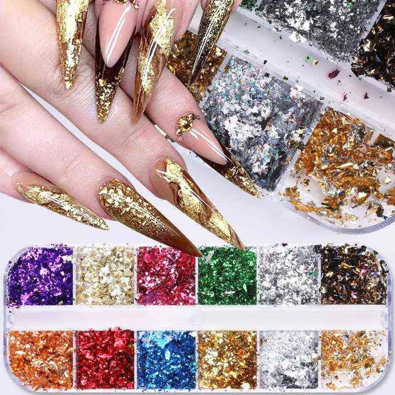 NXY Nail Gel 12 Roosters Onregelmatige Aluminium Glitter Vlokken Kerst Maple Leaf Butterfly 3D Pailletten Paillette Powder Art Decoratie 0328