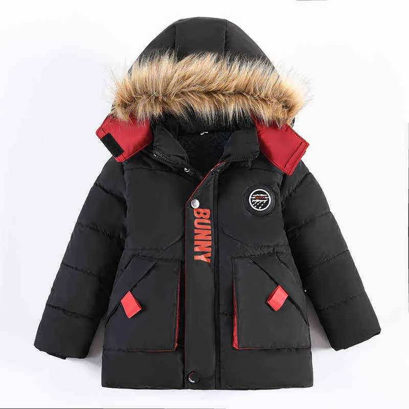 新しい子供コットンキルティングジャケットボーイズ厚いジャケット冬のフード付き豪華なオーバーコートチャイルド服の男の子J220718