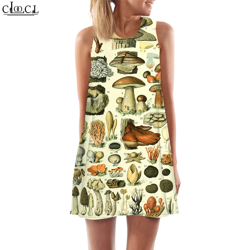 Women Tank Tops Retro Mushrooms 3D Pattern Plant Printed Loose Dress Mini Short Party Woman Mate Sleeveless Dress W220616