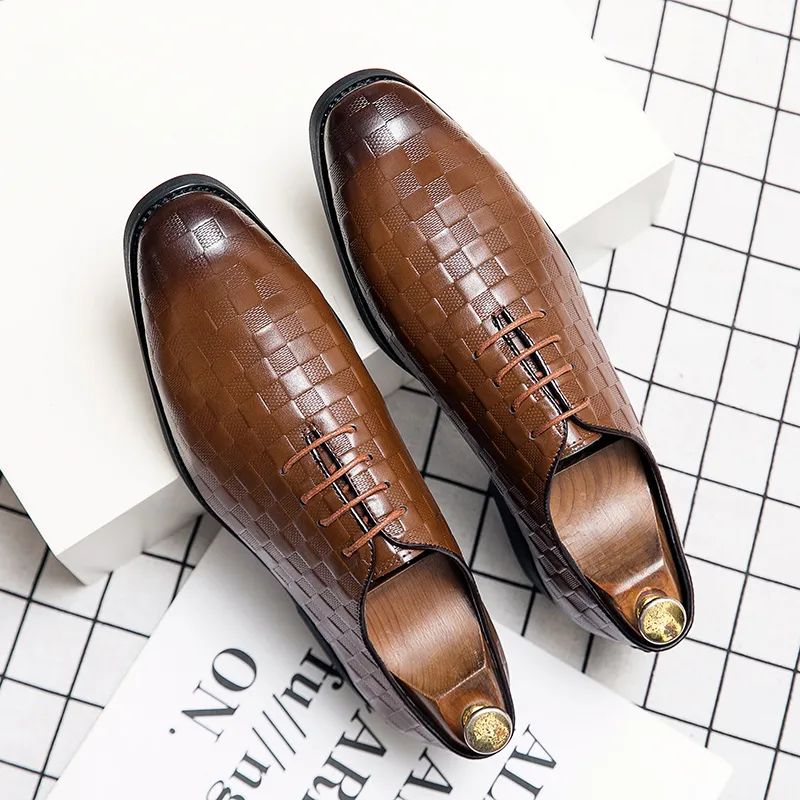 Oxford Shoes Men PU Leather Solid Color Casual Fashion Round Head Daily Professional Banquet Simple and Versatile Lace-up Business Formal Shoes DP404