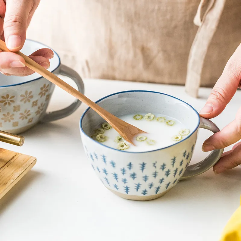 Vintage japanska keramikmuggar underglasyr keramisk frukost kaffemjölk te spannmål kopp skål kök hem dekor handgjorda bordsartiklar 220423