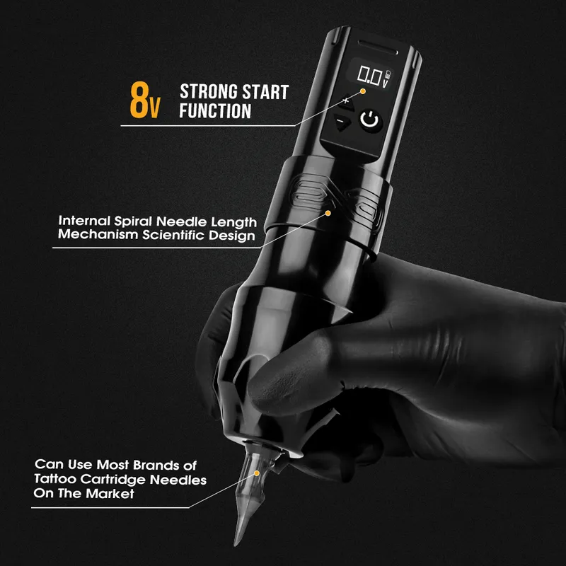 Professional Wireless Tattoo Pen Machine Powerful Coreless Motor 2100mAh Charge Battery Digital LED Display for Artist Body 220609