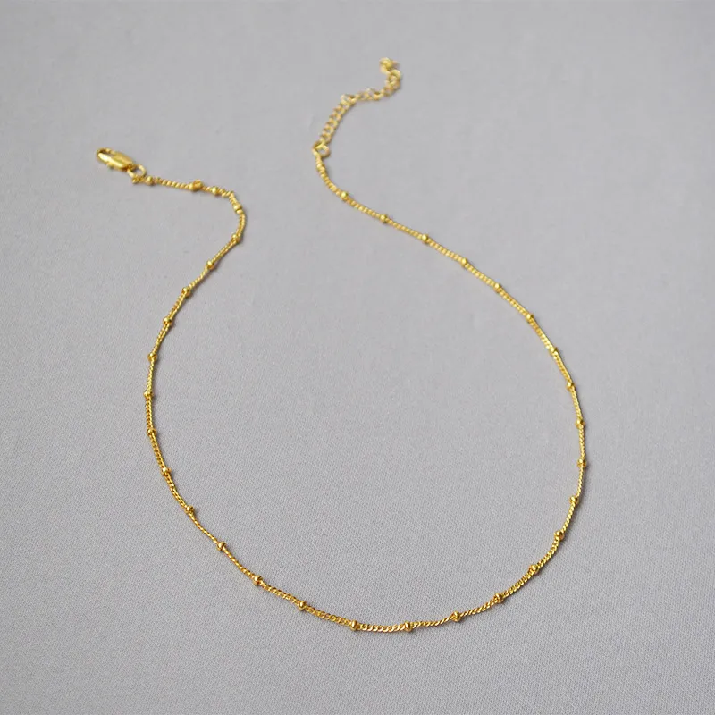 Catene con perline in ottone in girocolli a catena basic in argento dorato Collane sottili1738