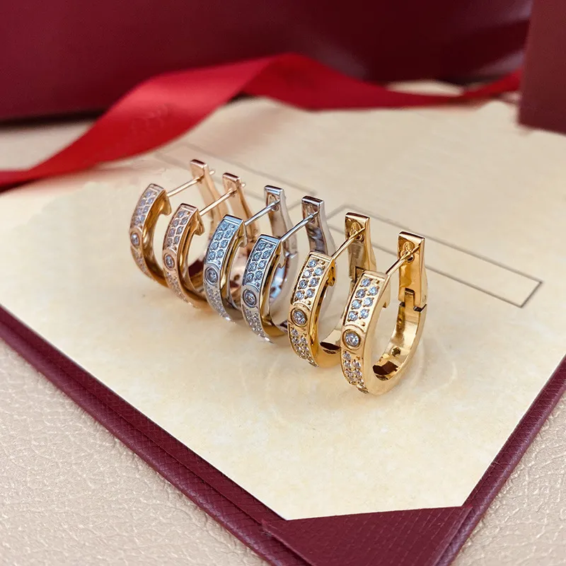 Designer 2Row Stones Hoop Earring Jewelry for Woman Lady Silver Gold Love Nail Earrings Wedding Promise Engagement Earring Gift NE257Z