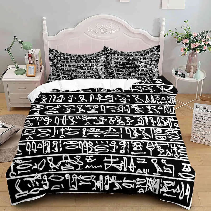 Set di biancheria da letto consolatore dell'antico Egitto Copripiumino in lino 3d di lusso Copripiumino matrimoniale con letto matrimoniale completo 135