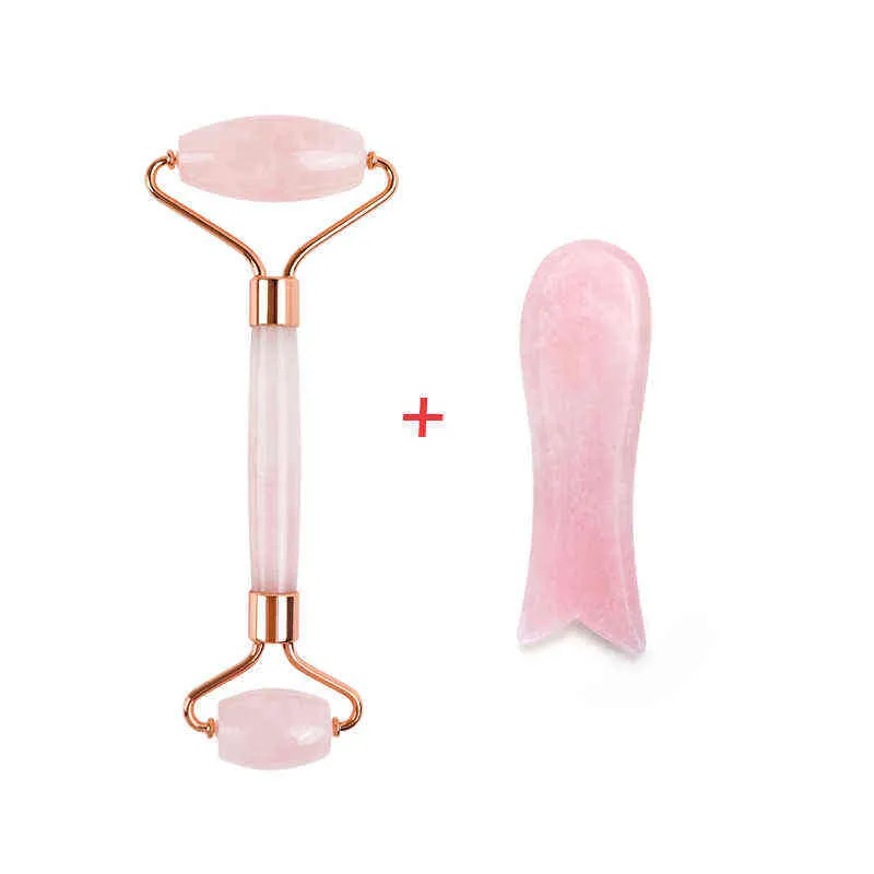 Natural Stone Rose Quartz Facial Roller Gua Sha Scraper Set Face Lift Wrinkle Removal Jade Massager for Back Neck220429