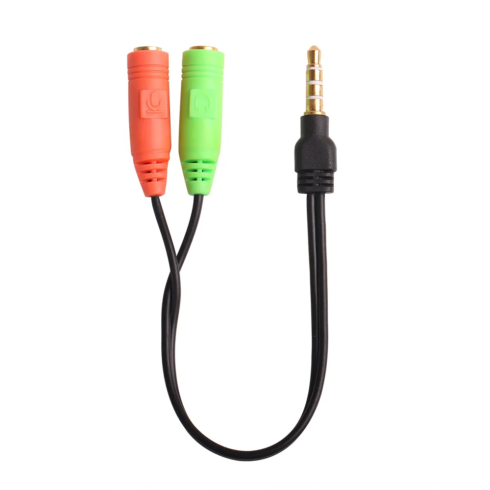 Adaptador de fone de ouvido Cabo de 3,5 mm de ￡udio est￩reo 1 masculino a 2 f￪mea y Splitter Microfone Cord Aux Converter