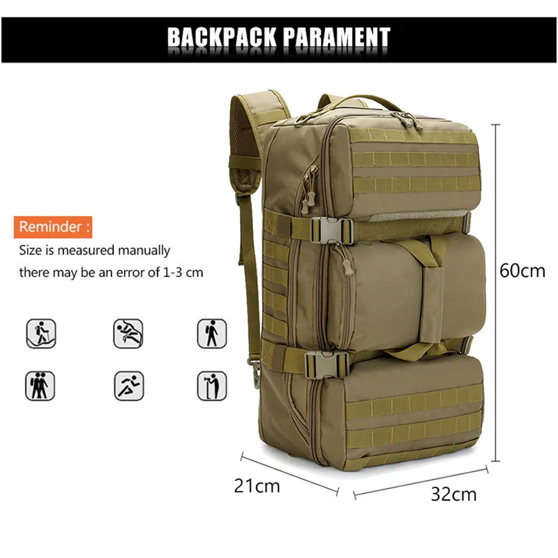 Travel Backpack Tactical Militari Bag Waterproof Hiking Rucksack Outdoor Nylon Shoulder Package for Camping Climbing Molle 220721