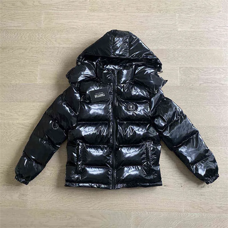 Män Dam Kappor Trapstar Hoodie Bokstavsbroderi Glänsande Svart Irongate Jacka Avtagbar huva Toppkvalitet Winter Thermal T220802