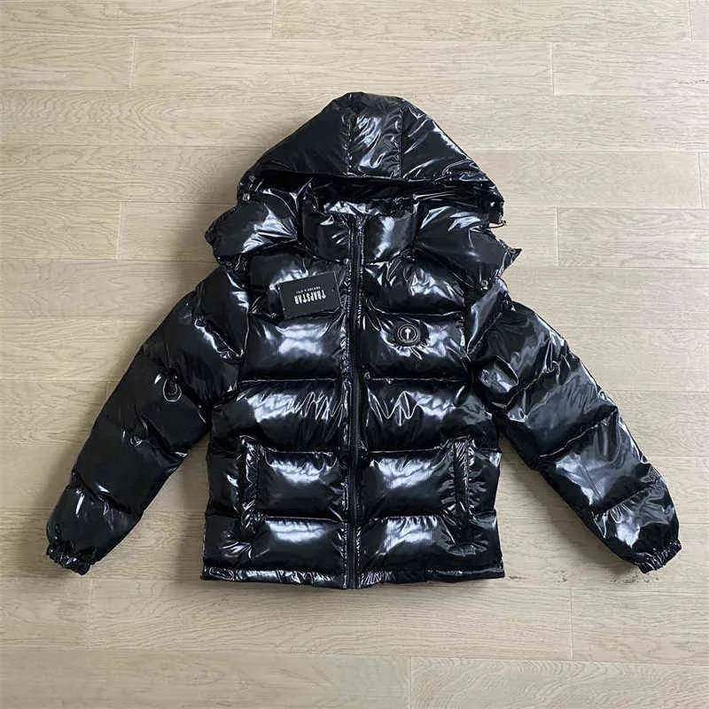 男性女性コート Trapstar パーカーレター刺繍光沢のある黒アイアンゲートジャケット取り外し可能なフード最高品質の冬熱 T220802
