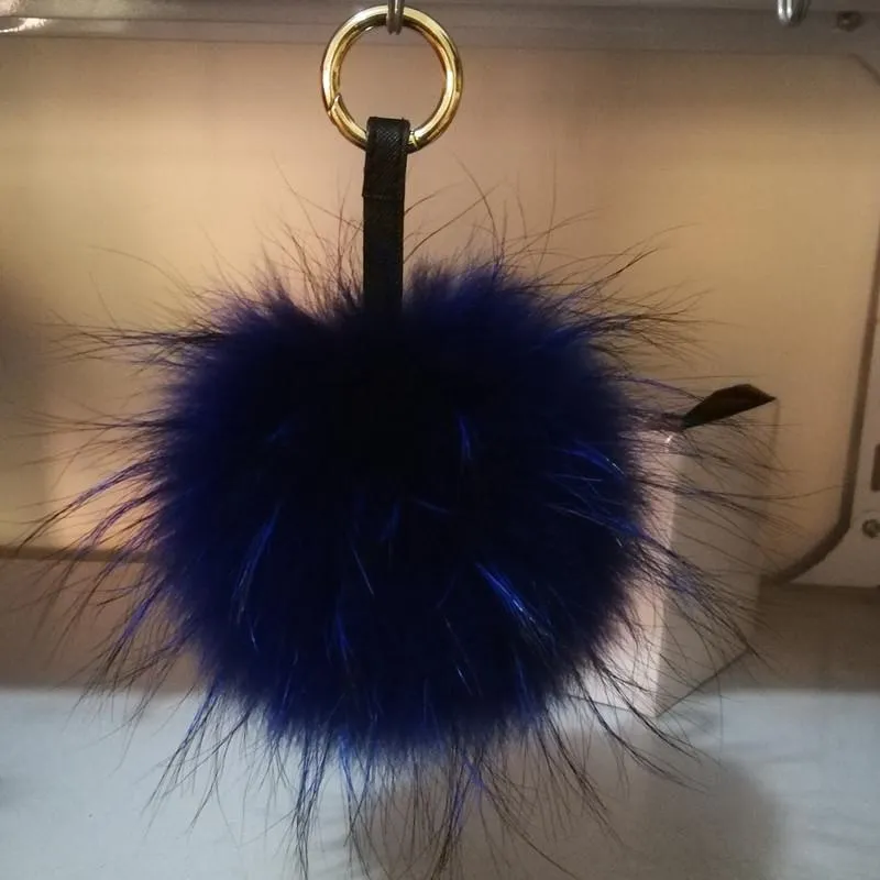 Porte-clés moelleux véritable boule de fourrure porte-clés bouffée artisanat bricolage pompon noir Pom porte-clés UK charme femmes sac accessoires cadeau 249c