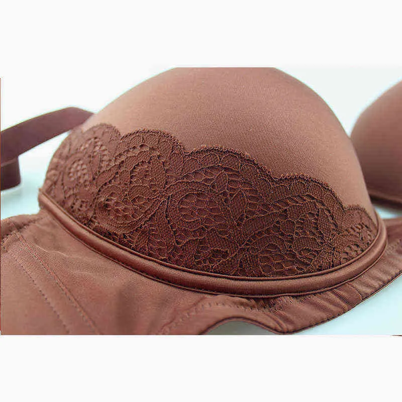 Mierside Big Cup Ladies Underwear Brown Push Up Wireless Bra Breathable Bralette Comfortable Lace Everyday Lingerie T220726