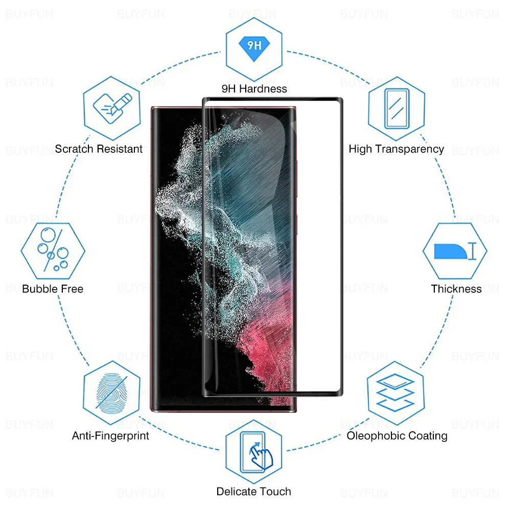 Samsung Galaxy S22 Ultra 5G Screen Explosion-Proof Glass Sansungs22 s 22ultra S2222ultraケースフィルム用9D湾曲した焼きガラスプロテクター