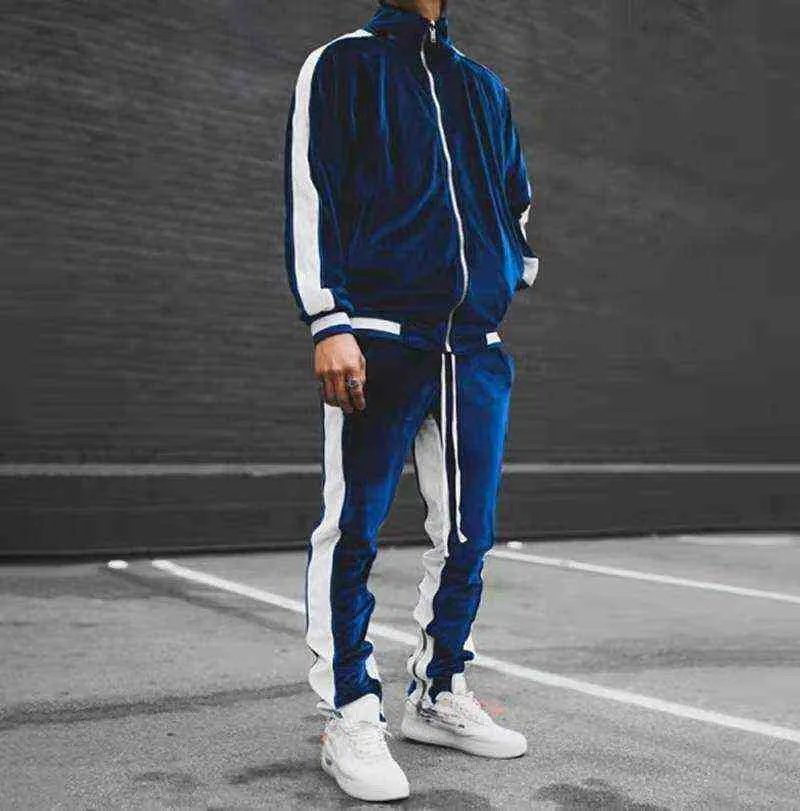 Spring Automn Men's Velvet Set Sport Sport Male Plus Velor Sweats à capuche épais + pantalon Sweatshirt chaud Sportswear TracksChat for Men G1217