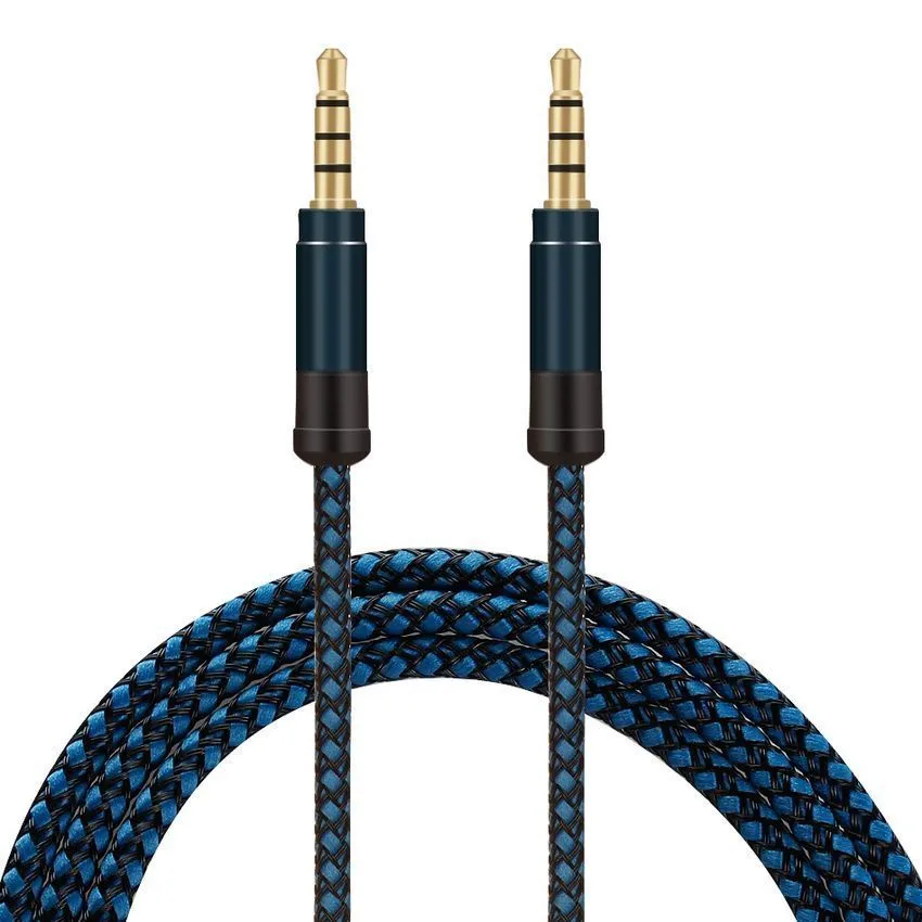 1.5m 3m Örgülü Stereo Aux Aux Cord 3,5mm Jack Erkek - Erkek Ses Kablosu Kumaş Samsung Huawei Telefon Hoparlör Kulak Pc