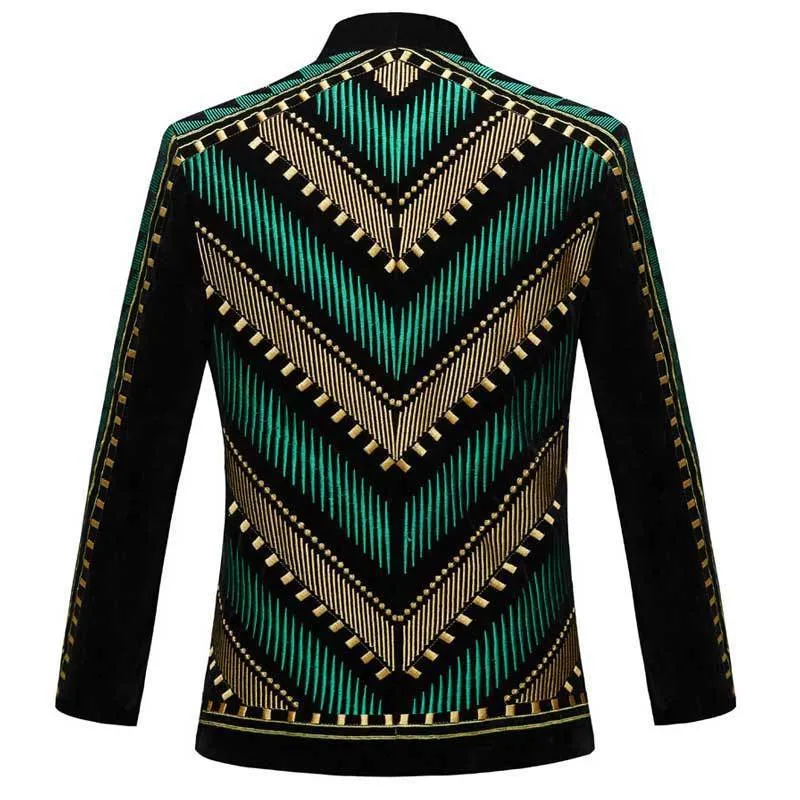 Luxe Africain Broderie Cardigan Blazer Veste Hommes Châle Revers Slim Fit Rayé Costume Jacktes Mâle Parti De Bal Costumes De Mariage 220822