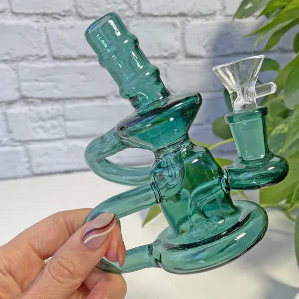 Bunte lila rosa blaue Mini-Recycler-Glaswasserpfeifen Bubbler Shisha-Bongs 14 mm mit Banger oder Schüssel