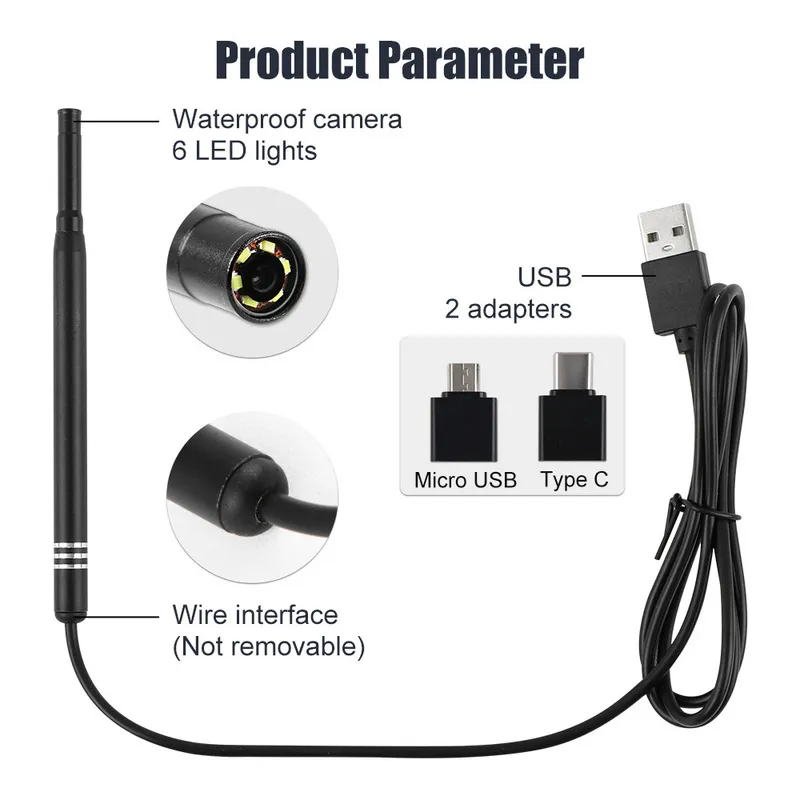스마트 비주얼 귀 청소기 스틱 내시경 선택 카메라 검 이경 왁스 리무버 피커 왁스 제거 도구 220712