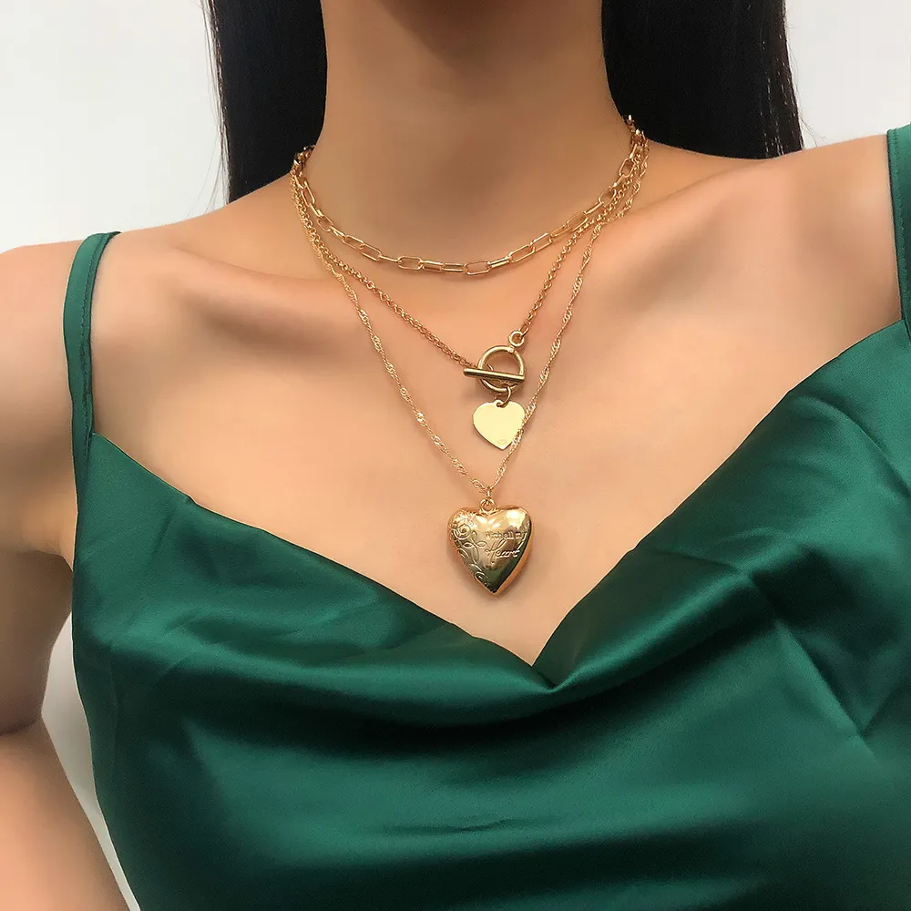20 стилей Новые слоистые кубинские ссылки цепи ожерелья для женщин Y2K Gold Dragon Heart Angel Charms Punk Grunge Аксессуары для ювелирных изделий подарки