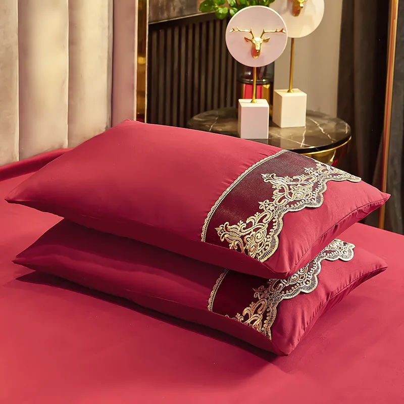 Bed Sheet Set Linen Cotton Cover Double Bedsheet King Size with Pillowcase 2 Seater Satin Bedding Bedspread Mattresses Red 220514