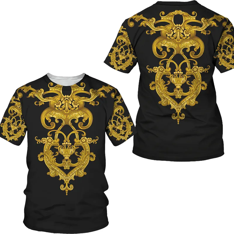 3D Golden Chain Print Baroque Brand T shirt Summer Style Short Sleeve Luxury Royal Men s Clothes Hip Hop Tops Tees 220712