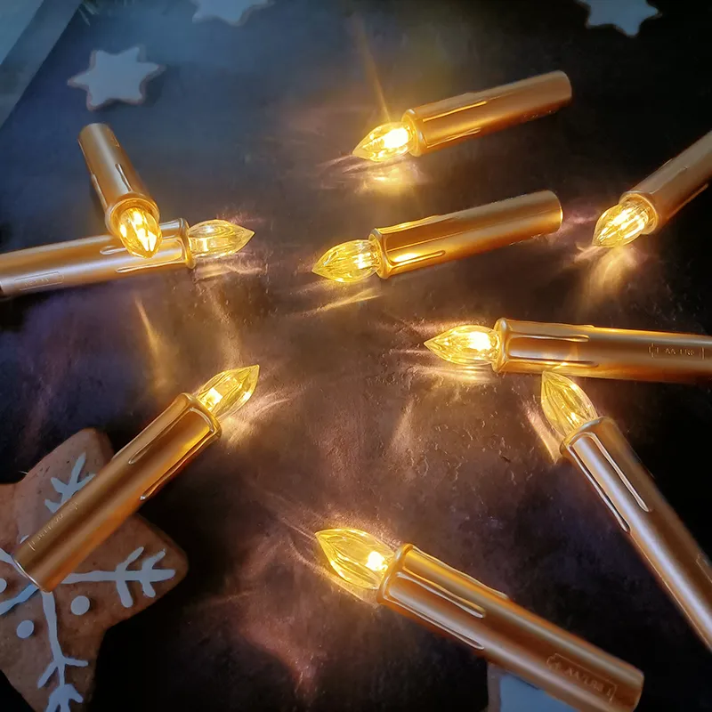 Golden LED Candles Candles Light Battery تعمل شمعة دافئة دافئة مع جهاز توقيت عن بُعد ومقطع لتزيين عيد الميلاد 220527