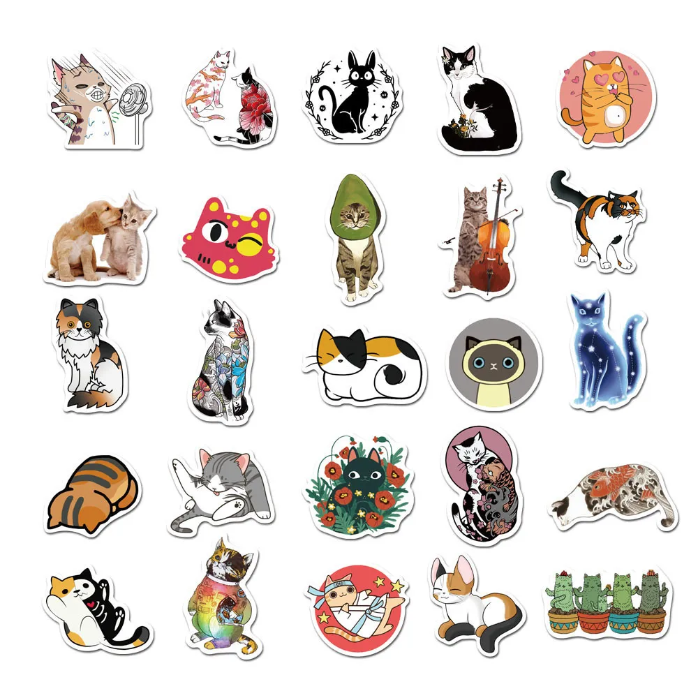 Yeni Su Geçirmez 10/30/50 adet Sevimli Kediler Hayvan Graffiti Çıkartmalar Karikatür Çıkartmaları Su Şişesi Telefon Dizüstü Bagaj Sticker Çocuk Oyuncak Sticker