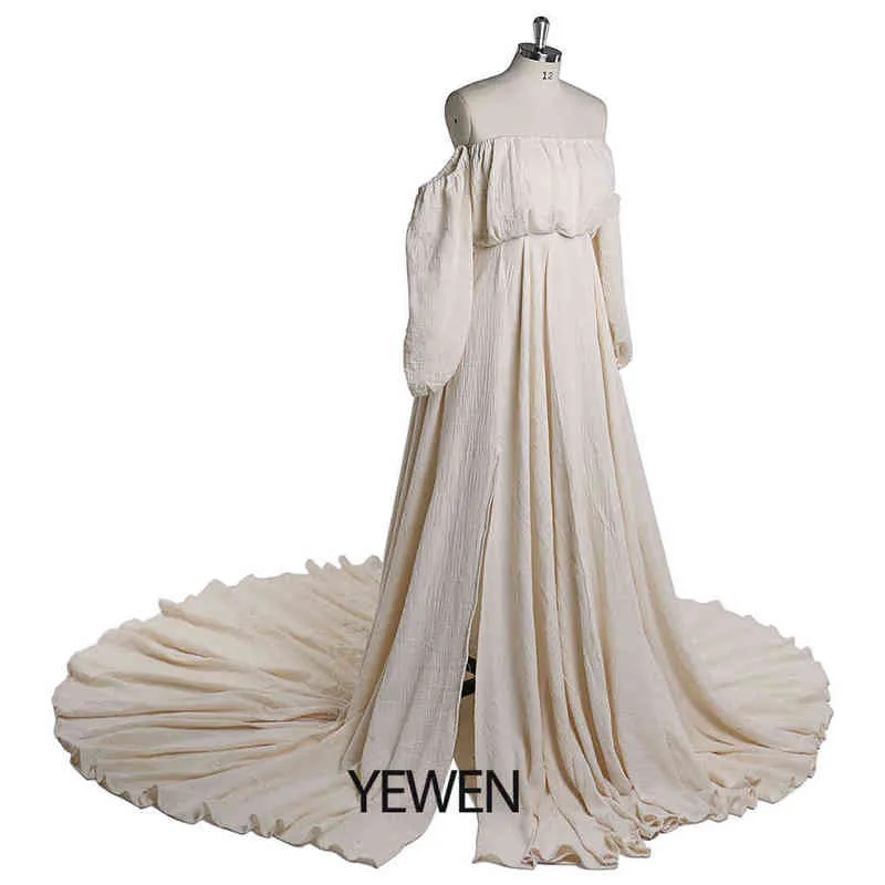 Robes de maternité Boho en coton, épaules dénudées, longues fentes latérales, robes de séance photo, accessoires de photographie, Yewen YW J220628