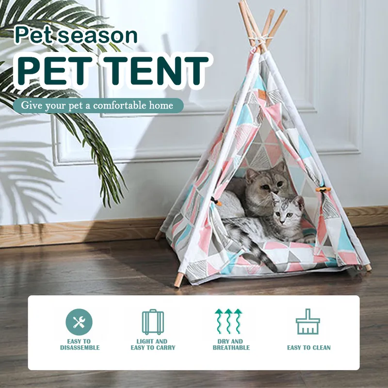 Pet Tent House Hond Bed Draagbare Verwijderbare Wasbare Tipi Puppy Kat Indoor Outdoor Kennels Cave met kussen en Blackboard 220323