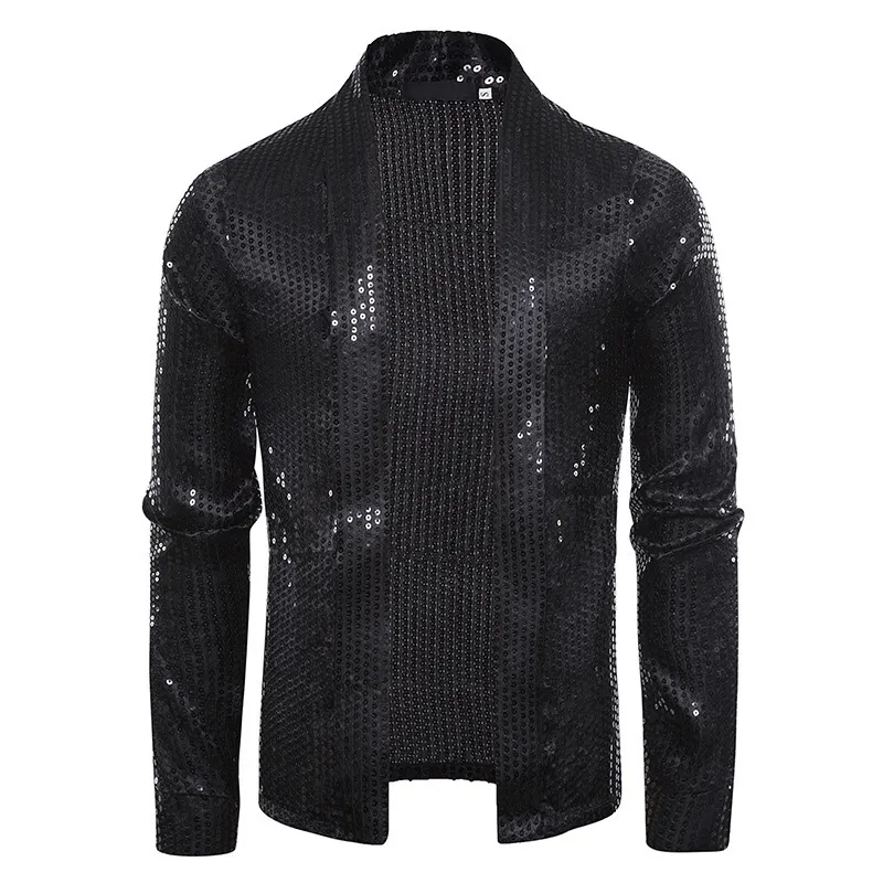 Glänsande Guld Sequins Blazer Jacket Män Märke Slim Fit Cardigan Mens Blazers Nattklubb Party DJ Stage Clothers för Man 220412