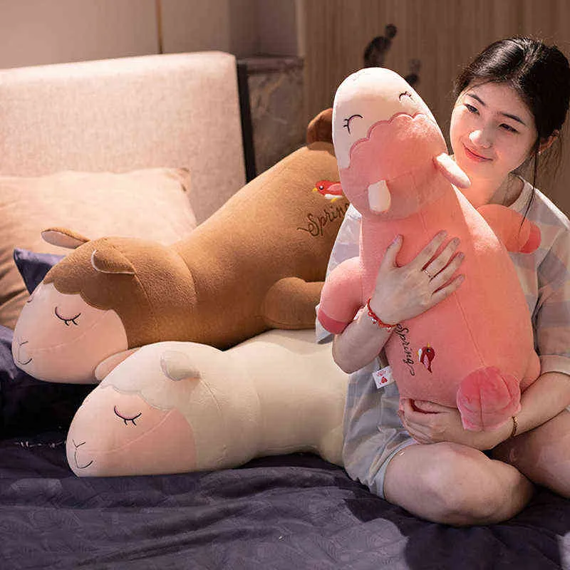 Pc Cm Kawaii couché Alpacasso animaux en peluche jouets en peluche doux alpaga oreiller dormir pour enfants bébé cadeau J220704