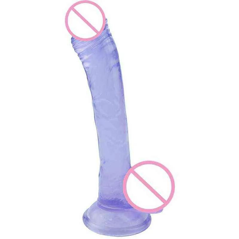 Nxy Dildos Suction Mini Foreskin Penis Crystal Transparent Color Lesbian Wearing Fun 0316