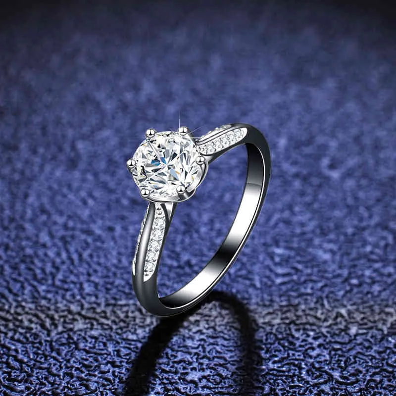 100% Pass Test Moissanite Ringar Platinum Plated Sterling Silver Round Cut Diamond Wedding Band Ring Set för Kvinnor Present