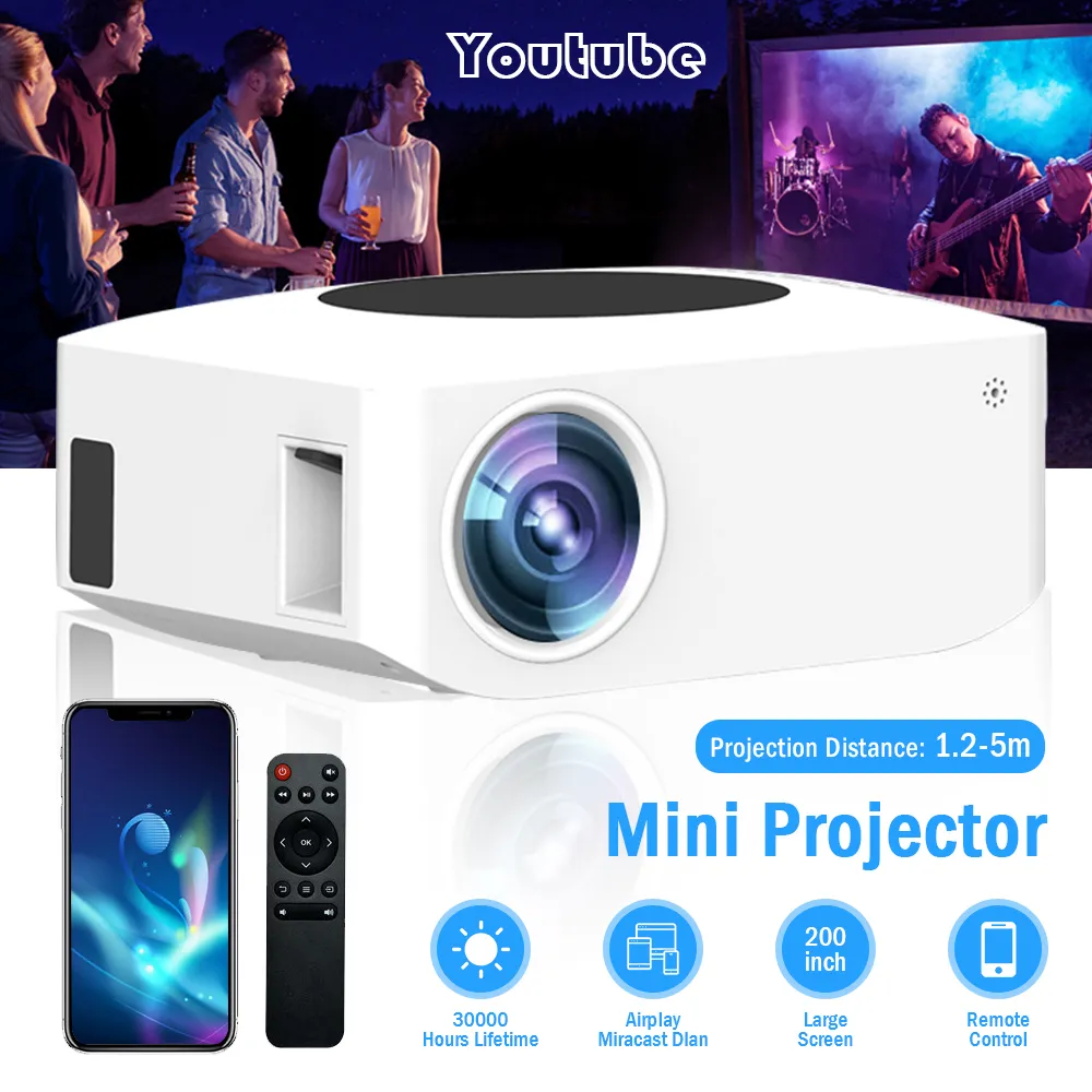 Y2 HD Mini Projector 1080p поддержал YouTube Home HDMI Theatre Mini Outdoor Movie Proyectors для домашнего офиса